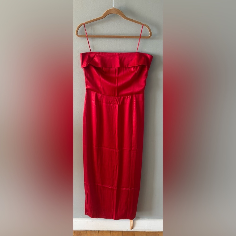 Reformation Johan Strapless Midi Dress Lipstick Red NWT Size 12 - Picture 6 of 9